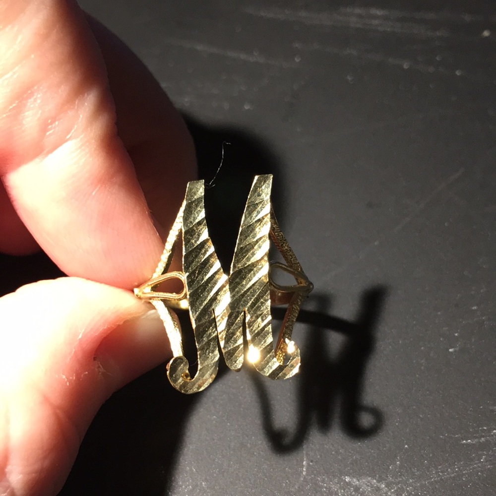 10k solid gold large M initial ring